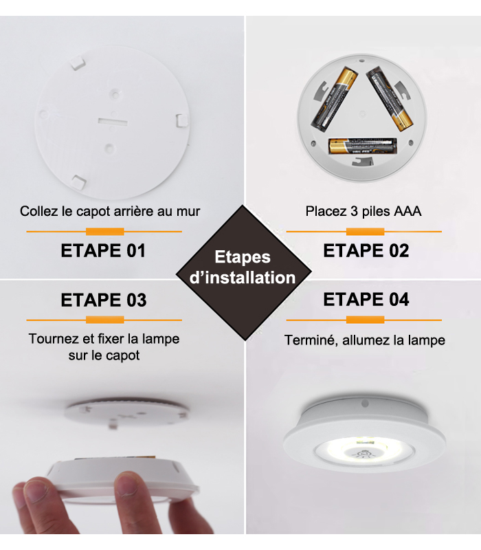 3 Lampes LED sans fil à piles pour éclairage plan de travail cuisine ou  placard