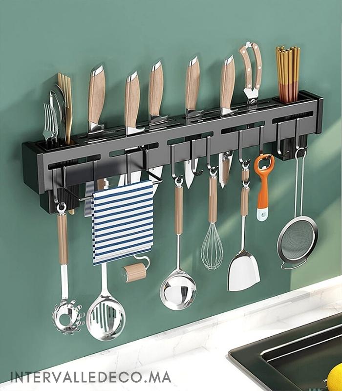Support mural pour ustensiles de cuisine : Porte-couteaux, Organisateur  pour rangement de louche, spatule et casseroles