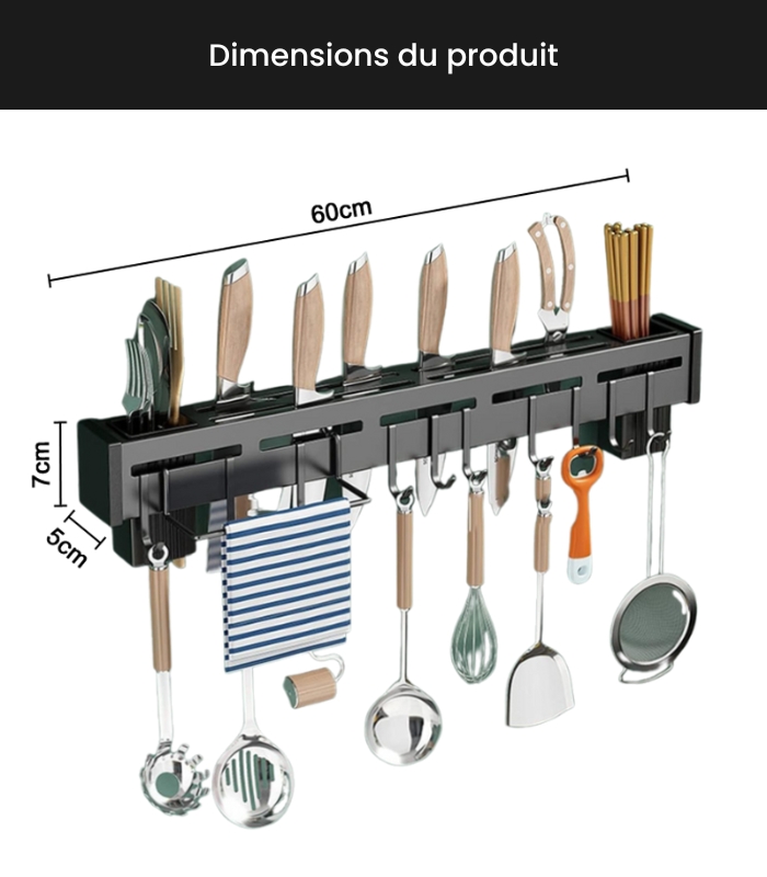 Support mural pour ustensiles de cuisine : Porte-couteaux, Organisateur  pour rangement de louche, spatule et casseroles