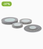 Service de table 18 assiettes pour 6 personnes avec motif style Grec Gris-Beige