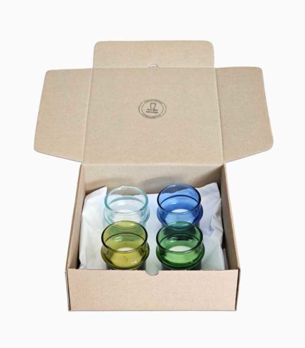 bougeoirs en verre Beldi marocain bleu, transparent, vert et marron