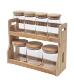 Lot de pots hermétiques en verre avec couvercle en bois - 7 pièces avec support