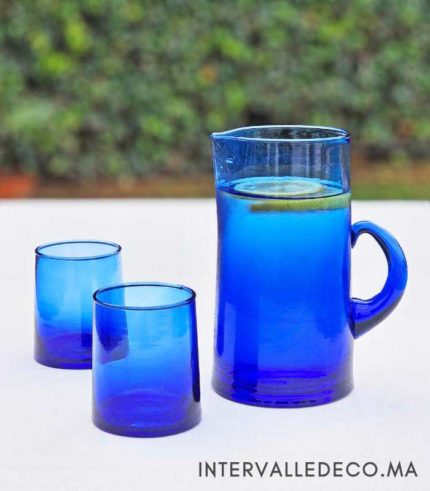 Verres à eau en verre soufflé artisanal bleu