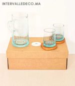 Idée cadeau artisanal – Carafe et verres Beldi en verre soufflé transparent