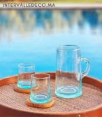 Carafe et verres Beldi en verre soufflé transparent