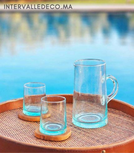 Carafe et verres Beldi en verre soufflé transparent
