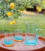 Idée cadeau artisanal – Carafe et verres Beldi en verre soufflé transparent