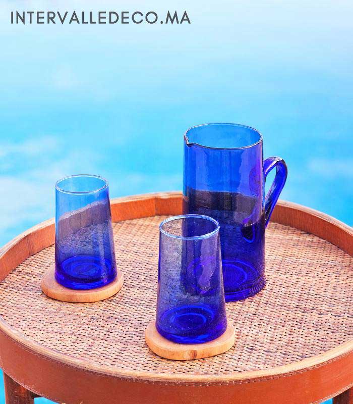 Verres à jus en verre soufflé bleu